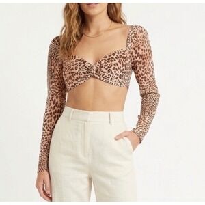Naked wardrobe Leopard Print Sweetheart Long‎ Sleeve Crop Top Large